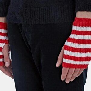 New Gucci 100% Wool Knit Striped Red/White Fingerless Gloves NWT Size Medium